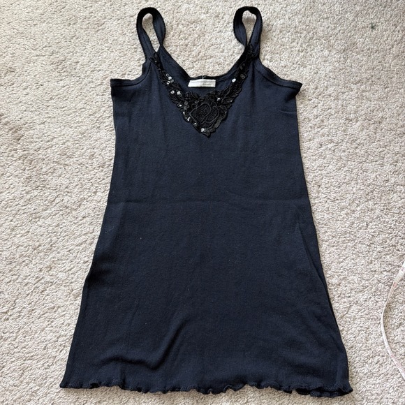 MICHELE NICOLE WESLEY Tops - VTG MICHELE NICOLE WESLEY Navy COTTON KNIT SCALLOP HEM LACE CAMISOLE TANK Y2K M